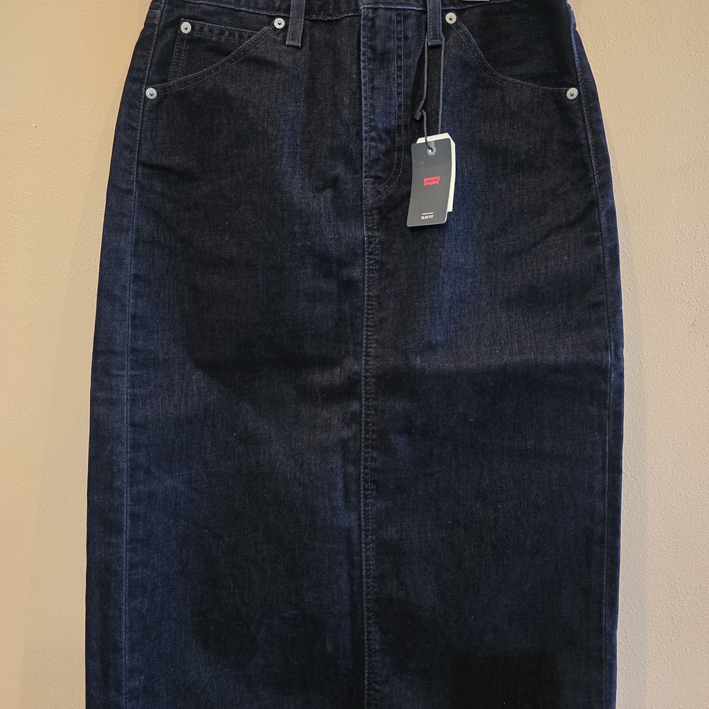 Levi's Dark Indigo HR Back Slit Skirt Size28 NWT